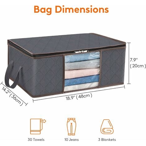 Lot de 3 Sac de Rangement Vetement 35L, Boîte de Rangement Sous lit Pliable, Housse Rangement Couette Organisateur de Placard, Gris