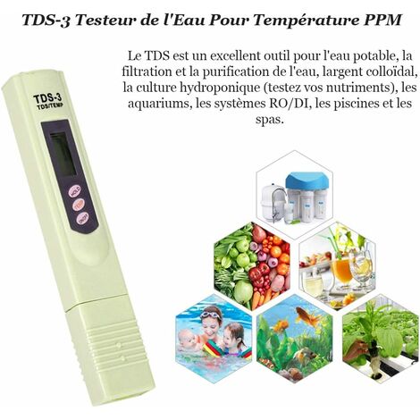 Testeur TDS Eau Digital - Plage 0-9999ppm - Écran LCD - Pour Aquarium, Piscine, Eau Potable