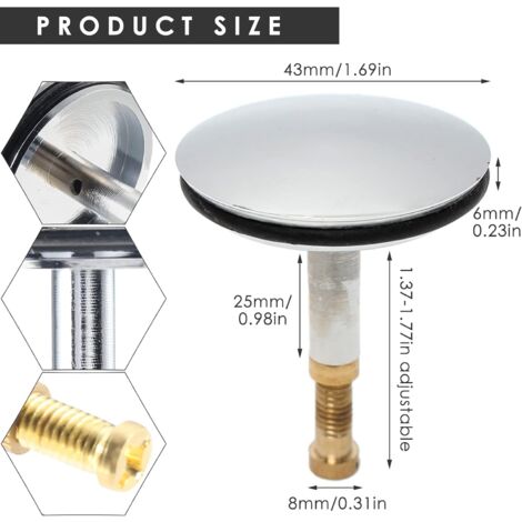 Bouchon de Baignoire Universel Ø 43 mm, Bouchon de vidange en Laiton avec Surface chromée, antirouille, pour Le Drainage habituel de la Baignoire, Hauteur réglable 50-55 mm