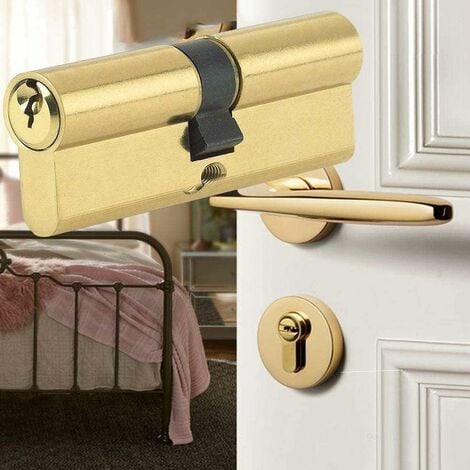 Cylindre de Serrure 40/40 (80mm), HOMEK Serrure à Doublé Cylindre Porte Cylindre Européen avec 8 Clés, Finition en Laiton, Serrure de Porte Antichoc Anti-Perçage Anti-Pique