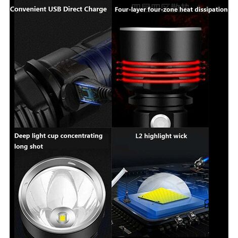 30000-100000 Lumen haute puissance LED lampe de lampe de poche étanche  Ultra lumineuse, 3 modes