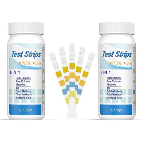 Tinor – Bandelettes de test 6 en 1 pour piscine – Mesure chlore, pH, alcalinité, acide cyanurique, dureté – 100 bandelettes – Résultat en 17 secondes - 100pcs