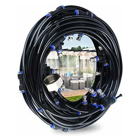 Brumisateur Exterieur,Système de Brumisation,10M Brumisateur Terrasse avec 9 Buse Brumisateur +1 Buses de Rechange+1Adaptateur (en Laiton, 3/4"),Brumisateur pour Patio Jardin Serre Trampoline (1/5)