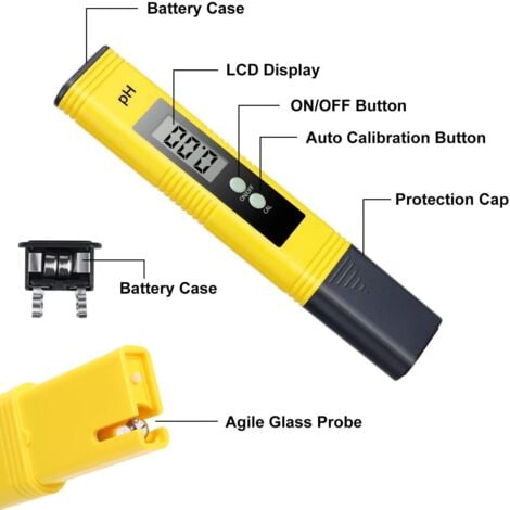 Testeur de Ph Professionnel, Fonction D'étalonnage Automatique et 0,00-14,00 Gamme de Mesure pour l’Eau Portable Aquarium Hydroponie Piscine Plage de Mesure