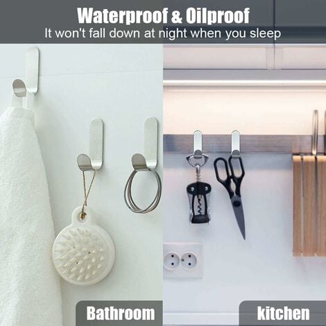 Crochet Adhésif 3M, Crochet Mural Salle De Bains En Acier Inox Porte Serviette Auto Adhesif Impermeable Pour La Cuisine Le Salon Et Le Bureau12 Pieces 81081570
