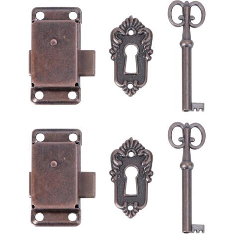 Lot de 2 verrous de porte d'armoire antiques décoratifs avec clé (1/5)