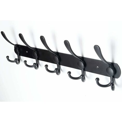 Porte-manteau mural, crochets muraux – Acier inoxydable extra résistant, 5 crochets, porte-manteau pour manteaux, chapeaux, serviettes, entrée, salle de bain (noir) (1/5)