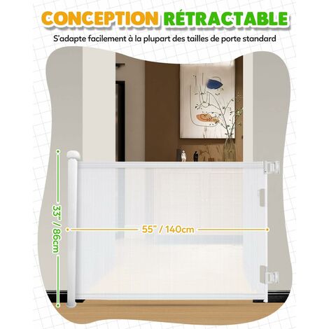 Gemokrt Barrière De Sécurité Rétractable 0-140cm - Barrière Enfant Et Chien Extensible, Installation Une Main, Pour Escaliers Et Intérieur Noir