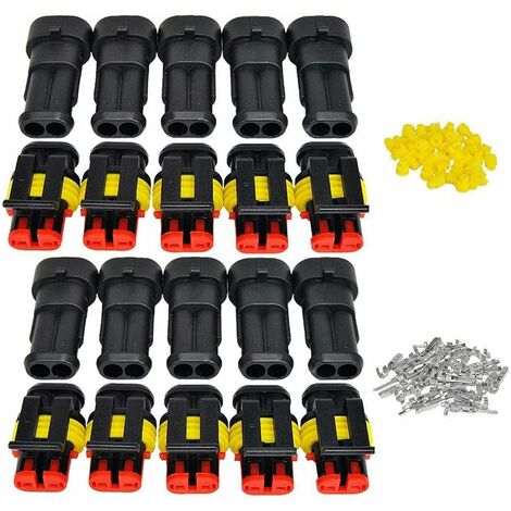 Imperméable à l'eau Connecteur 12V, Connecteur étanche électrique Prise Mâle et Femelle 1,5 mm Terminaux,Fil électrique Connecteur(2 Pin 10 Pack)