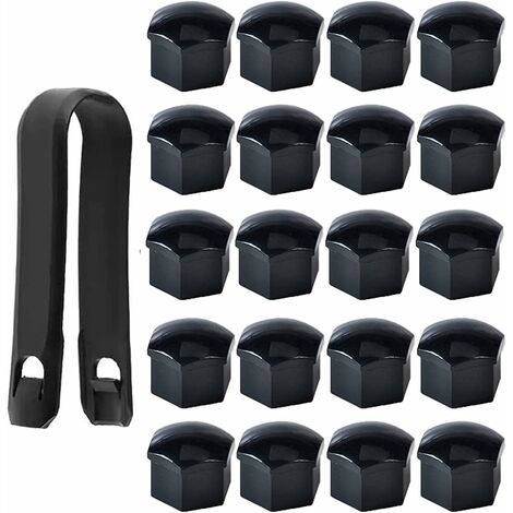 Lot de 20 Capuchons d'écrou de Roue 17mm, Cache-écrous de Boulon de Roue, Cache-écrous de Pneu Hexagonaux avec Ensemble d'outils de Démontage pour Voitures, Noir