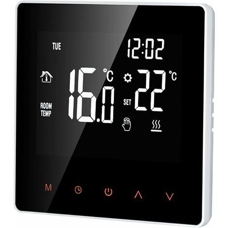 Thermostat numérique 16 A - Écran LCD - Écran tactile - Programmable - Pour maison, école, bureau, hôtel, blanc (1/5)