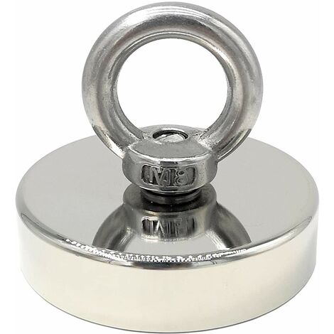 Aimant néodyme 140 kg force diamètre 60 mm, aimants avec anneaux de levage puissant pour l'industrie et la science, pêche magnétique