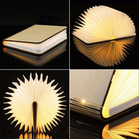 LED Livre Lampe en Bois, Idee Cadeau Noël Livre Lampe Pliante et Magnétique, LED Lampe de Papier Rechargeable par USB, Lumière Décorative avec 2000 mAh Batteries