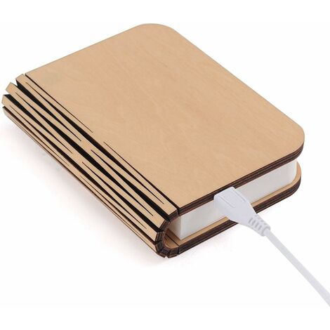 LED Livre Lampe en Bois, Idee Cadeau Noël Livre Lampe Pliante et Magnétique, LED Lampe de Papier Rechargeable par USB, Lumière Décorative avec 2000 mAh Batteries