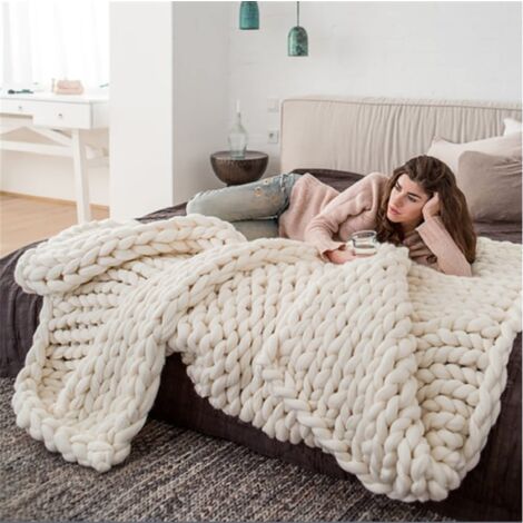 Jusch – Couverture en laine tricotée à la main – Douce et épaisse – Dimensions 130x170cm – Parfaite pour canapé et lit