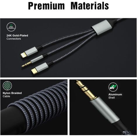 Câble USB-C Vers Jack 3,5 Mm - 2 Pièces De 1 M, Compatible IPhone 16, Samsung Galaxy, Google Pixel, MacBook Et Autres
