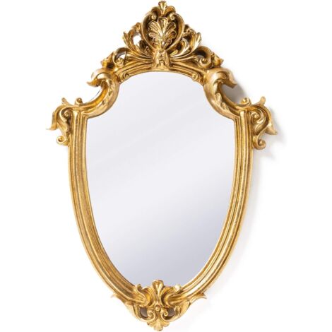 Jusch – Miroir mural décoratif vintage en forme de bouclier doré 30 x 22 cm – Décoration murale baroque rétro – Pour bijoux et accessoires
