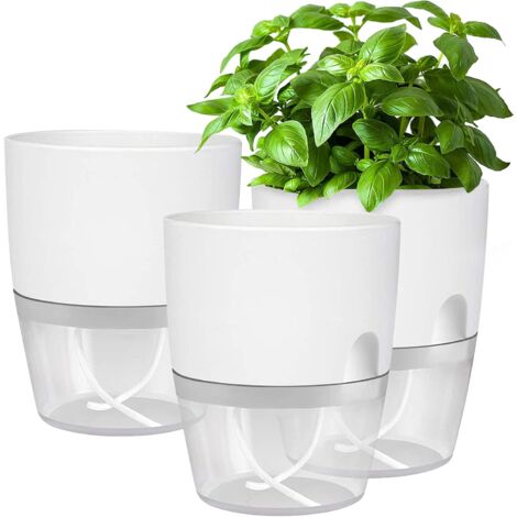 T4U Lot De 6 Pots De Fleurs En Plastique à Arrosage Automatique, Pot De Fleurs De Couleur Macaron Pour Extérieur, Intérieur, Cour, Jardin, Décoration D'intérieur, Taille Moyenne, Blanc