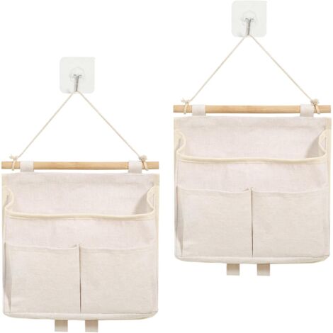 Aimeke Lot De 2 Sacs De Rangement Suspendus Muraux Avec Crochets - Organisateur Chambre, Salle De Bain Et Bureau, Blanc 26x24x6cm