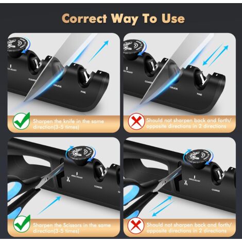 Aiguiseur De Couteaux Manuel 4 En 1 – 6 Angles Réglables (14° à 26°), Avec Aiguiseur Ciseaux, Base Antidérapante
