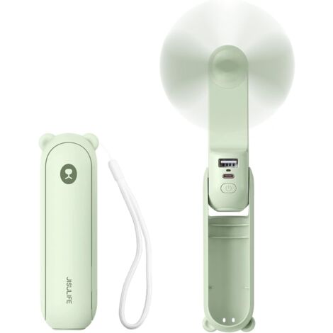 Mini portatif ventilateur à main 3 en 1, rechargeable, ventilateur à piles avec batterie externe-vert clair (1/5)