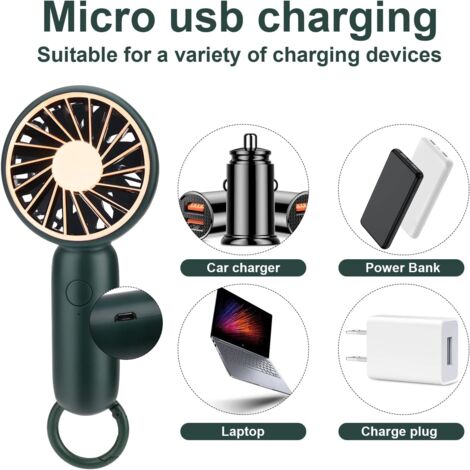 EasyAcc Mini Ventilateur Portable USB 3 Vitesses - Ventilateur De Poche Rechargeable Avec Socle