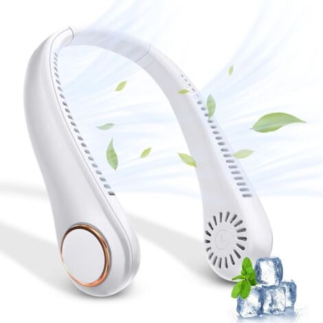 Ventilateur Portable Cou Sans Feuilles, Ventilateur Portable Nuque Rechargeable par USB, Ventilateur D'encolure Réglable à 360°