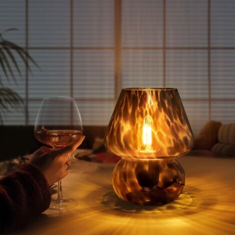 Lampe Champignon, Petite Lampe de Table Vintage pour Table de Nuit de la Chambre, Lampe de Chevet en Verre Translucide