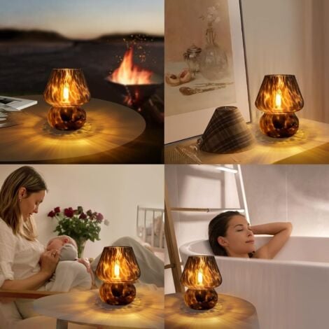 Lampe Champignon, Petite Lampe de Table Vintage pour Table de Nuit de la Chambre, Lampe de Chevet en Verre Translucide