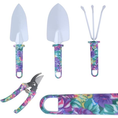 5 Pièces Outils de Jardinage avec Boîte de Rangement avec Transplantoirs Ciseaux(Violet)