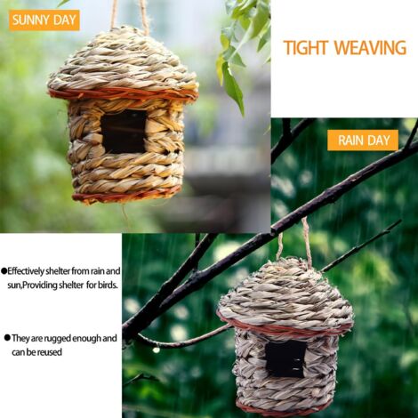 3 Nichoirs à Oiseaux En Paille Tressée à La Main - Forme Goutte, Suspension - Pour Perruches, Mésanges... - 10