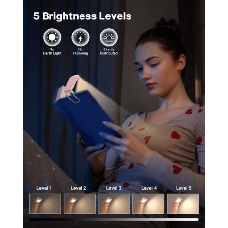 Mexllex Lampe De Lecture Rechargeable - 3 Couleurs, 5 Niveaux Luminosité, Protection Yeux