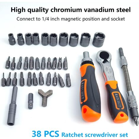 Ensemble Tournevis à Cliquet 24 En 1 Magnétique S2 – Poignée T Ergonomique, Embouts 24 Bits, Ultra Polyvalent Pour Bricolage Maison Auto