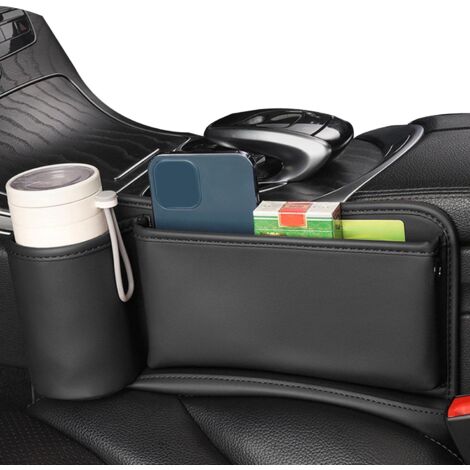 Srvauyea Boîte Rangement Siège Voiture - Organisateur Console Avant Avec Porte-Gobelet Noir