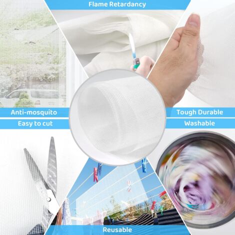 300x120cm Moustiquaire Fenêtre, Rouleau moustiquaire fenetre ajustable, Blanc filet en fibre de verre Ignifugation Durable, Filet moustiquaire anti-insectes Mouches,