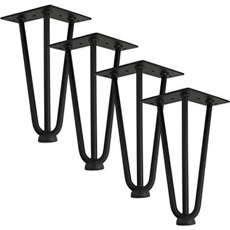 Qrity [Améliorer] Lot 4 Pieds de Table en épingle à Cheveux, 25cm Jambes en métal de Bricolage, Trois Barres de Fer, Plus Forte, avec vis et protecteurs de Sol (1/5)
