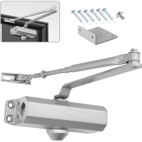 Ferme-porte hydraulique automatique avec dispositif d'arrêt, ferme-porte à ressort réglable, tampon fermé à usage commercial et résidentiel 25-45 kg porte(Argent) (1/5)