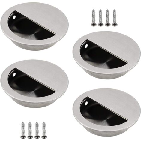 Osqi – Lot de 4 poignées encastrables en acier inoxydable 304 – Ronde Ø50mm – Trou demi-circulaire 40x20mm – Installation rapide pour portes coulissantes