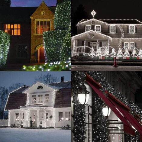 [Lot de 2] Guirlande Lumineuse Exterieur Solaire, 120 LED Guirlande Guinguette Solaire Étanche 12M 8 Modes Fil de Cuivre Guirlande pour Jardin Terrasse Mariage Noël Fête, Blanc Froid
