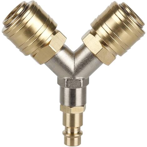 Aougo – Distributeur d'air comprimé en laiton antirouille – 2 connecteurs filetés 1/4" – Étanchéité fiable – Pour outils à air comprimé (1/5)