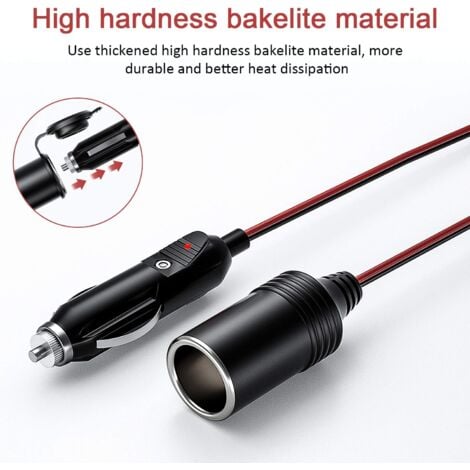 4.0M Rallonge Prise Allume-Cigare de Voiture étanche avec Fusible 15A, 12V/24V Adaptateur Allume-Cigare Câble D'extension 17AWG