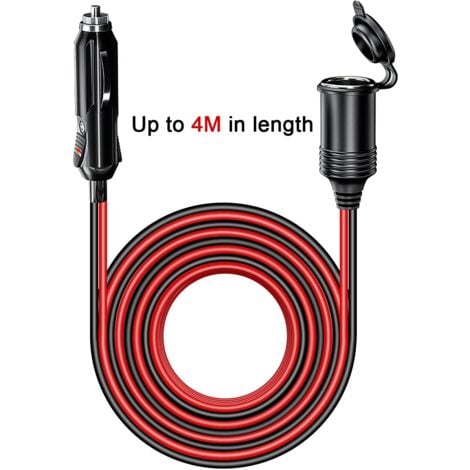4.0M Rallonge Prise Allume-Cigare de Voiture étanche avec Fusible 15A, 12V/24V Adaptateur Allume-Cigare Câble D'extension 17AWG
