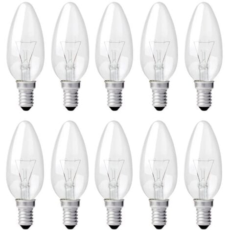 Ampoule Bougie Clair E14 40W, Ampoule Incandescence Dimmable, Blanc Chaud 2700K, 400LM, Ampoule Flamme, E14 Ampoules à bougie à vis Edison, Pack de 10