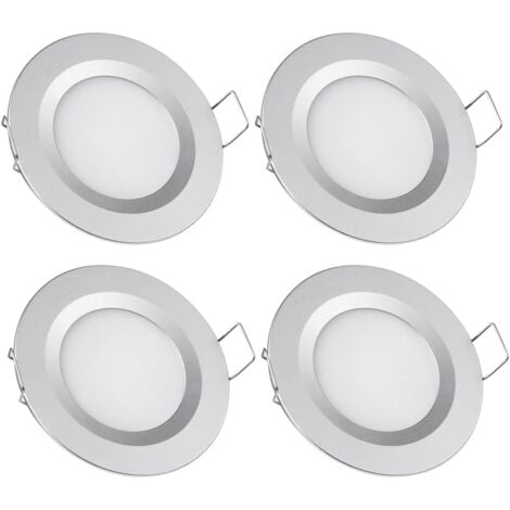 4 x Spot LED Encastrable 12V Trou 58-65mm 3W 6400K Plafonnier Encastré pour Camping-car Bateau Caravane Van Yacht Blanc froid (Finition argentée)