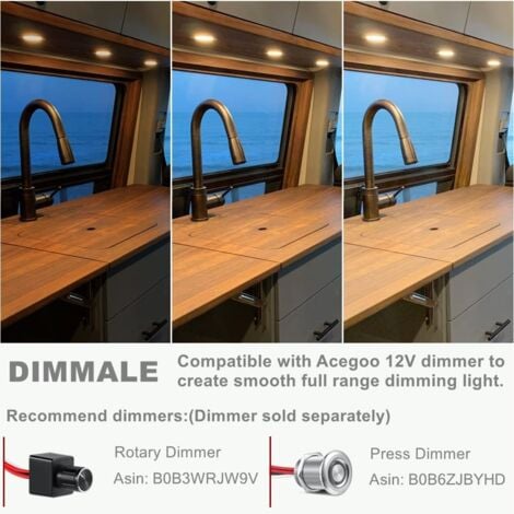 4 x Spot LED Encastrable 12V Trou 58-65mm 3W 6400K Plafonnier Encastré pour Camping-car Bateau Caravane Van Yacht Blanc froid (Finition argentée)