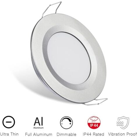 4 x Spot LED Encastrable 12V Trou 58-65mm 3W 6400K Plafonnier Encastré pour Camping-car Bateau Caravane Van Yacht Blanc froid (Finition argentée)