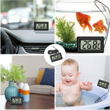 4 Pcs Thermomètre Réfrigérateur ,Thermomètre LCD Numérique avec Sonde Étanche pour Réfrigérateur Congélateur Aquarium (Lot de 2 Noir et 2 Blanc)