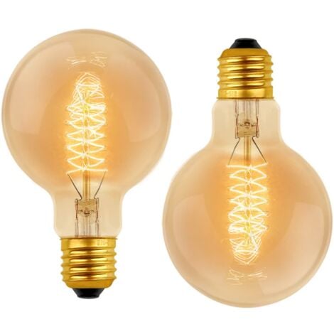 Lot de 2 Vintage G80 E27, 40W Blanc Chaud 2700K, AC 220V, Ampoules de Décoration à Incandescence Rétro E27 Spirale Tungstène Filament Lampe
