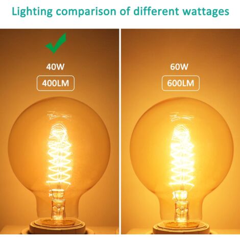 Lot de 2 Vintage G80 E27, 40W Blanc Chaud 2700K, AC 220V, Ampoules de Décoration à Incandescence Rétro E27 Spirale Tungstène Filament Lampe