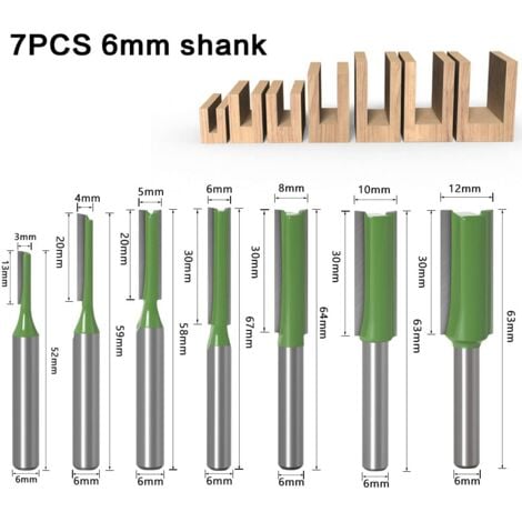 6mm Fraise défonceuse droite, 7 pièces Mèches de routeur droites Fraise à tranchants droits Jeu de mors droits Outils de travail du bois de fraise en bois de carburateur